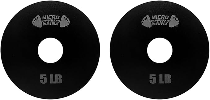 Micro Gainz Steel Olympic Barbell Weight Set of 2 Plates, 2.5lb, 5lb or 10lb, Plate Set Designed for Strength Training & Loading Bar Weights, Made in USA