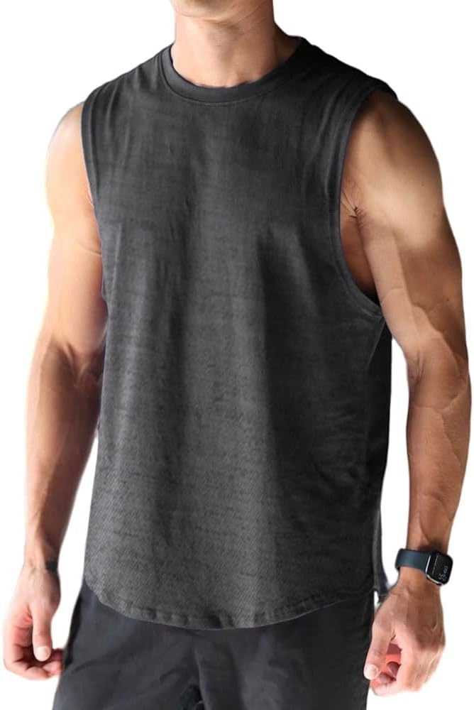 Men's Workout Bodybuilding Tank Tops Athletic Training Gym Shirts Vest Cotton Cut Off Sleeveless Muscle T-Shirt