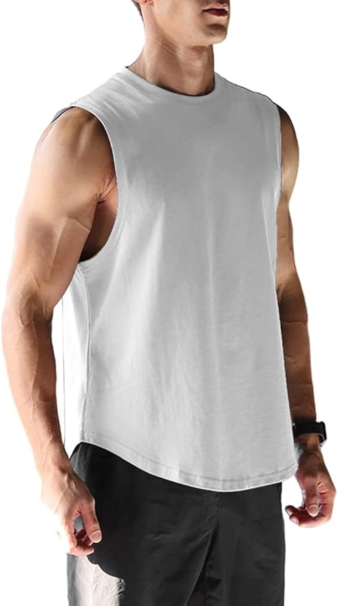 Men's Workout Bodybuilding Tank Tops Athletic Training Gym Shirts Vest Cotton Cut Off Sleeveless Muscle T-Shirt