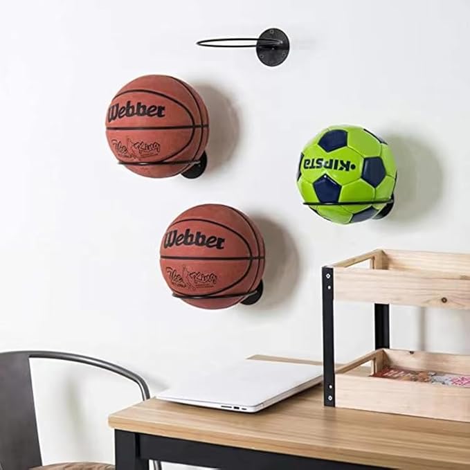 Matte Black Metal Wall-Mounted Sports Ball Display Holder Shelf(2 pcs)