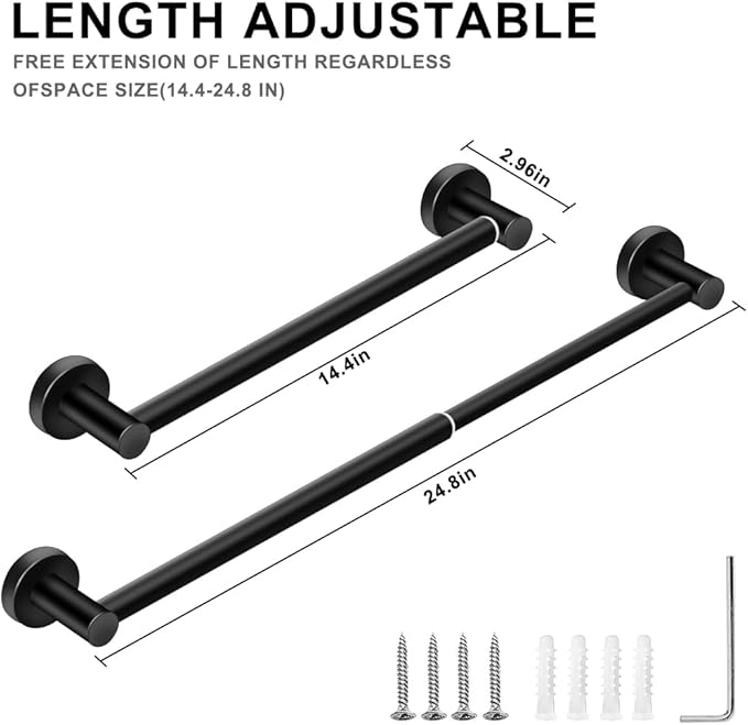 MGahyi Towel Racks for Bathroom-Adjustable Towel Holder(13.18inch-24inch) Sturdy Accessories(1Pack,Black)