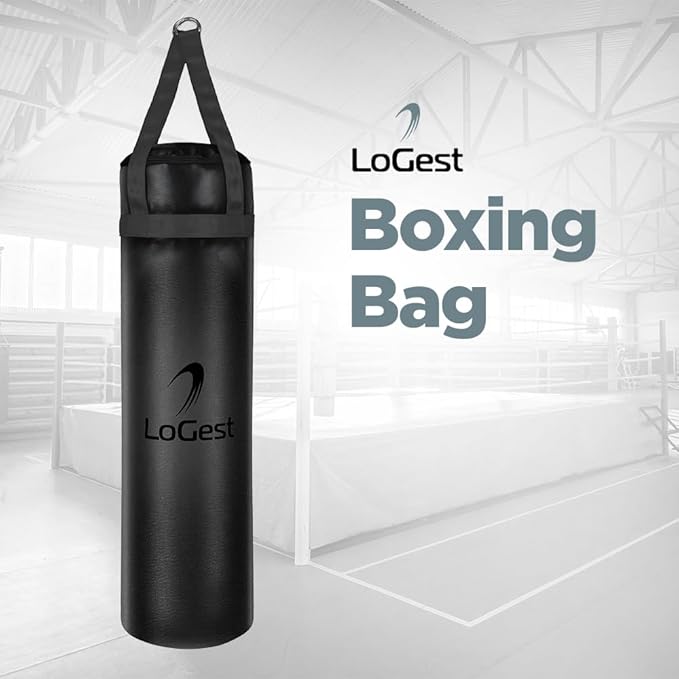 LoGest Boxing Bag - Hanging Punching Bag Sports Training Equipment - MMA, Karate, Judo, Muay Thai, Kickboxing - Hanging or Freestanding - Unfilled Max Capacity 100 Lbs - Heavy Punching Bag