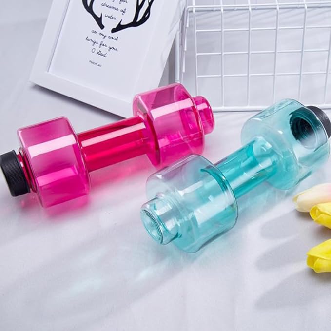 2pcs Dumbbell Shaped Water-Filled Dumbbells Clear Cups Sports Water Bottle for Sports Fitness Gym Training Men Women