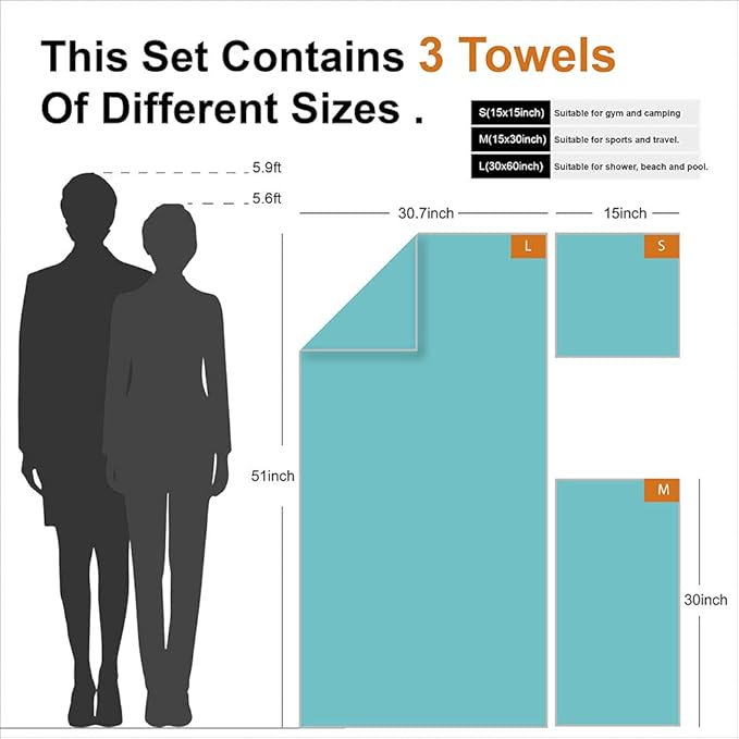 4Monster Camping Towels 3 Size at 1 Pack