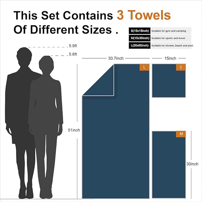 4Monster Camping Towels 3 Size at 1 Pack