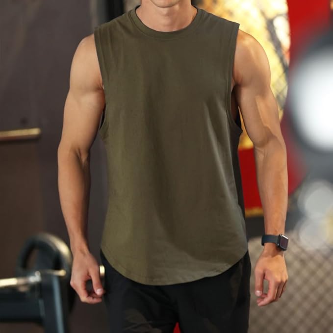 Men's Workout Bodybuilding Tank Tops Athletic Training Gym Shirts Vest Cotton Cut Off Sleeveless Muscle T-Shirt