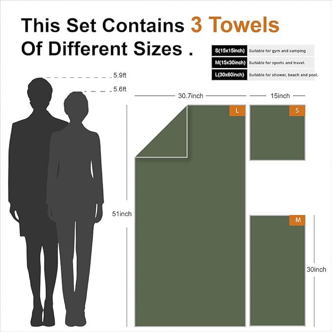4Monster Camping Towels 3 Size at 1 Pack