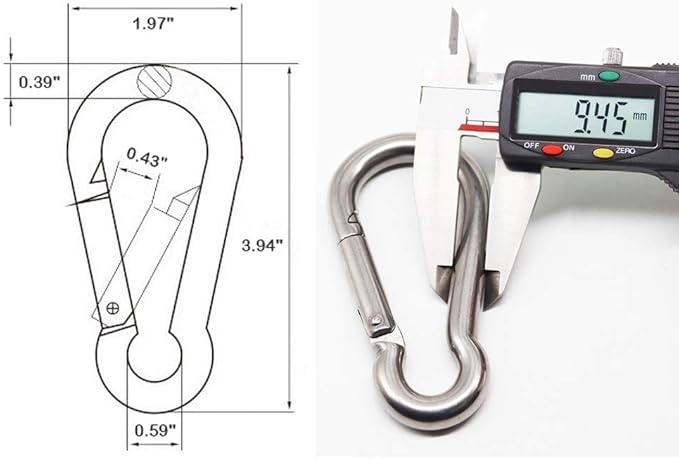 3.15 Inches 4 Inches Stainless Steel Carabiner for Gym Equipment Connection, EFFIET Heavy Duty Spring Snap Hook Clips Buckle for Gym Exercise, Punching Bags, Hiking, Camping