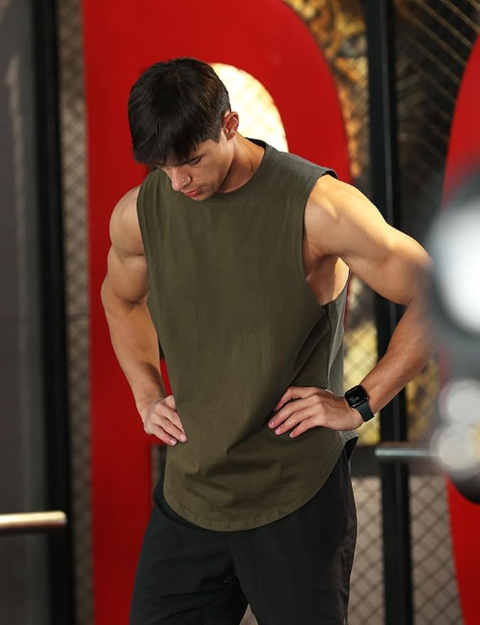 Men's Workout Bodybuilding Tank Tops Athletic Training Gym Shirts Vest Cotton Cut Off Sleeveless Muscle T-Shirt