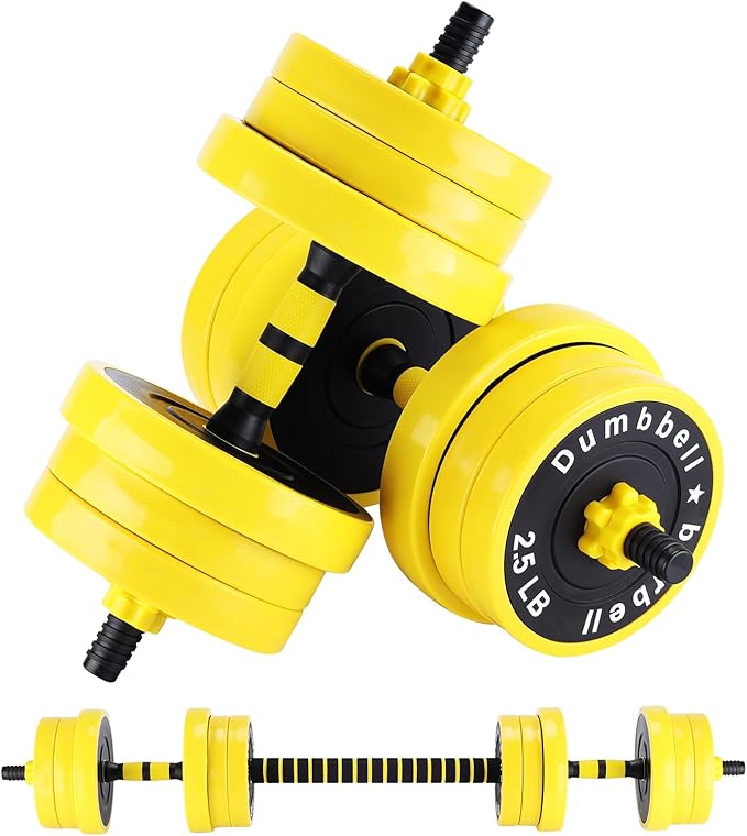 2-In-1 Adjustable Dumbbell Set, Dumbbell and Barbell Set, Yellow