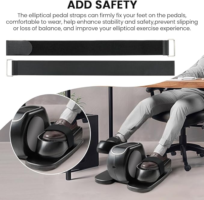 4 Pcs Ellipse Leg Exerciser Machine Pedal Straps, Adjustable Elliptical Trainer Straps for Under Desk, Elliptical Peddler Foot & Leg Training Strap for Fitness Home Sports Office Accessories