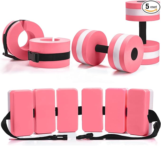 5 Pcs Aquatic Exercise Set Including 2 Ankle Swimming Weights 2 Lightweight Aquatic Exercise Dumbbells and Swim Belt Pool Exercise Equipment for Aquatic Aerobics Exercise