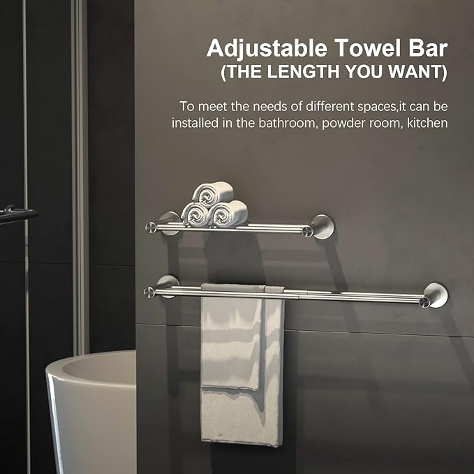 Adjustable 16 to 27.6 Inch Double Towel Bar SUS304 Stainless (1" Diameter)