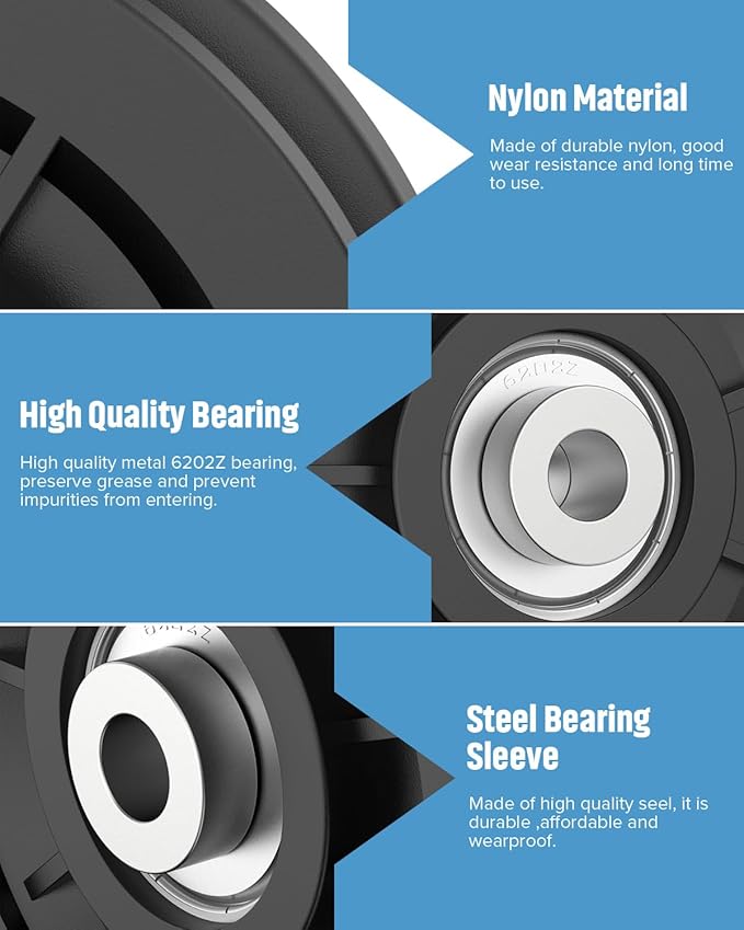 90mm/3.5" Universal Nylon Bearing Pulley-Wheel Replace for Home Gym Equipment Part Cable Machine, Wearproof Abration Bearing Wheel, Gym Equipment and Garage Door Pulley System