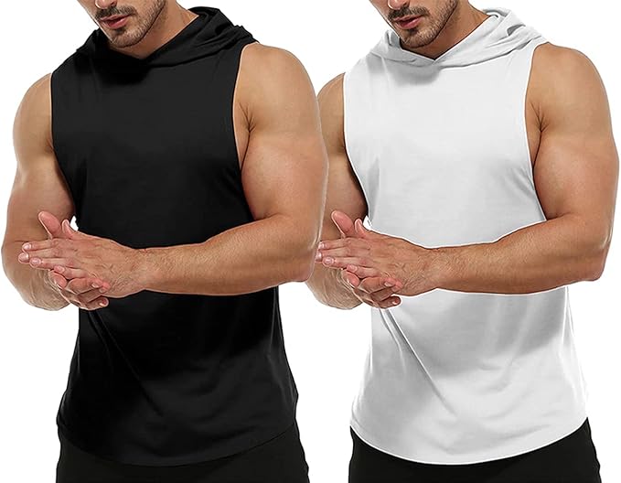 Men's Workout Bodybuilding Hoodies Tshirt Athletic Training Tank Tops Cotton Gym Hooded Top Cut Off Sleeveless Muscle T-Shirt