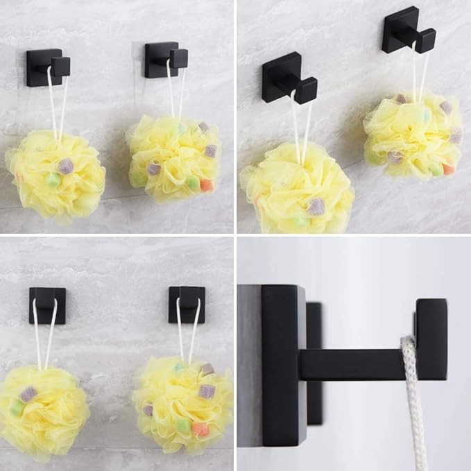Matte Black Bathroom Accessories Kit 3-Pieces Bathroom Hardware 304 Stainless 2X Robe