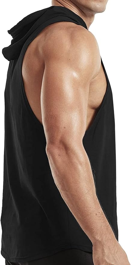 Men's Workout Bodybuilding Hoodies Tshirt Athletic Training Tank Tops Cotton Gym Hooded Top Cut Off Sleeveless Muscle T-Shirt