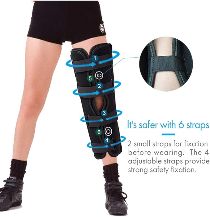 3-Panel Knee Immobilizer Full Leg Support Brace, Aluminum alloy Straight Knee Splint - for Knee Pre-and Postoperative & Injury or Surgery Recovery (Update Size S)