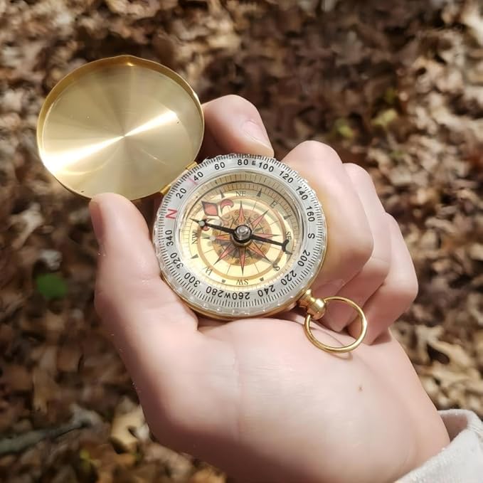 2PCS Vintage Zinc Alloy Metal Compass with Chain Keychain