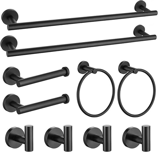 10-Piece Towel Bar Set Matte Black Bathroom Hardware 23.6 in