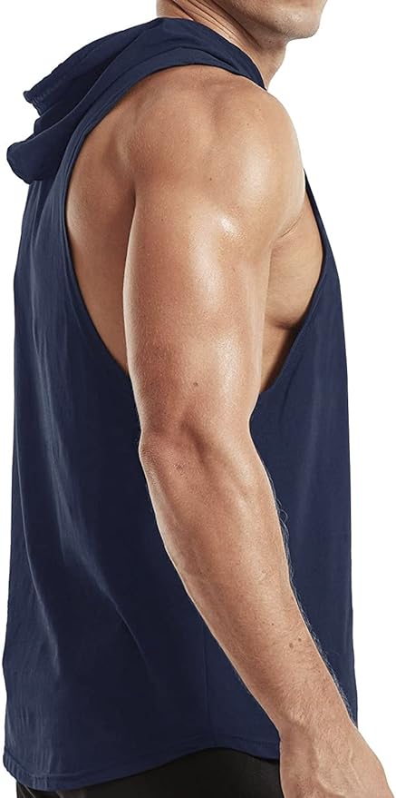 Men's Workout Bodybuilding Hoodies Tshirt Athletic Training Tank Tops Cotton Gym Hooded Top Cut Off Sleeveless Muscle T-Shirt