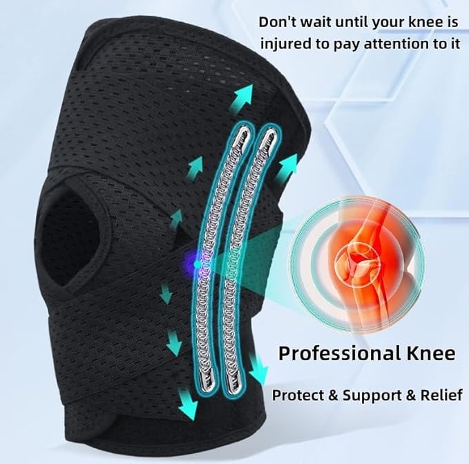 Adjustable Knee Brace for Women Men Knee Support with Side Stabilizers for Running Workout Athletic Compression Patella Knee Brace for Arthritis Pain Meniscus Tear Tendonitis Injury Recovery