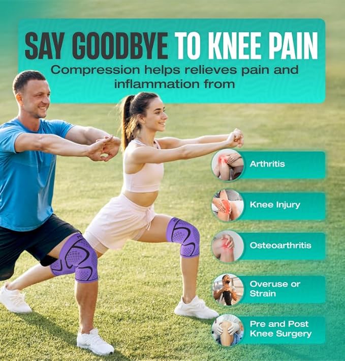 Modvel 2 Pack Knee Brace for Women & Men - Workout Knees Compression Sleeve for Knee Pain Relief Joint Support for ACL, Arthritis, Meniscus Tear Knees Brace for Sports, Rodilleras para Gym Fitness