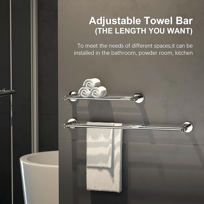 Adjustable Double Towel Bar 16 to 27.6 Inch SUS304 Stainless 1" Diameter