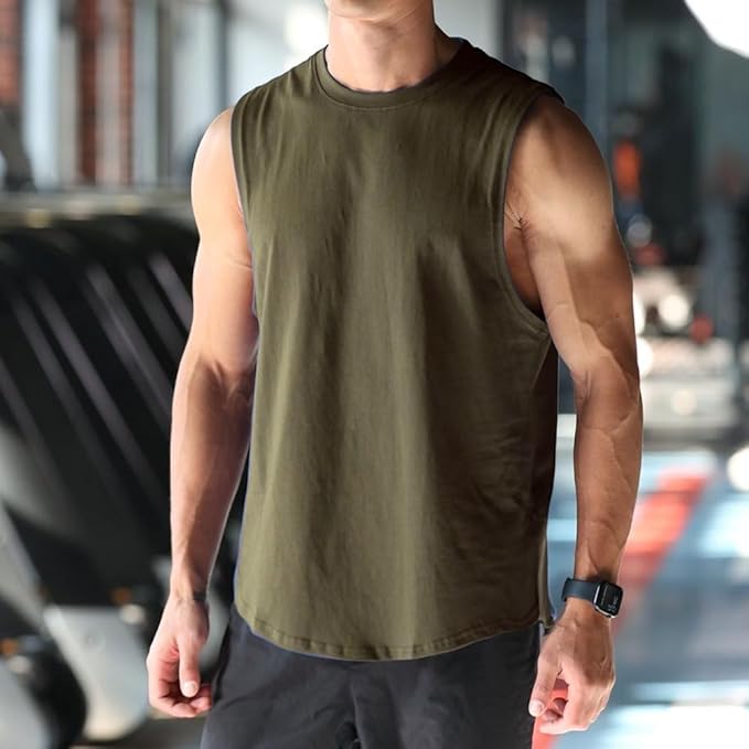 Men's Workout Bodybuilding Tank Tops Athletic Training Gym Shirts Vest Cotton Cut Off Sleeveless Muscle T-Shirt