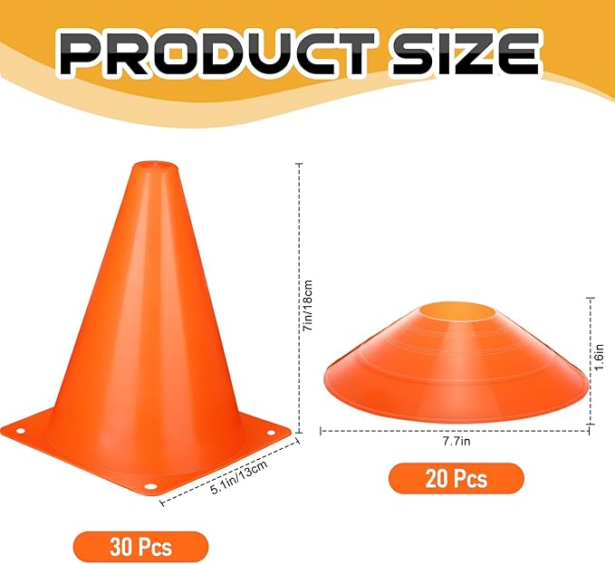 Hiboom 50 Pack Cones Sports Training Set 30 Pcs 7 Inch 20 Pcs