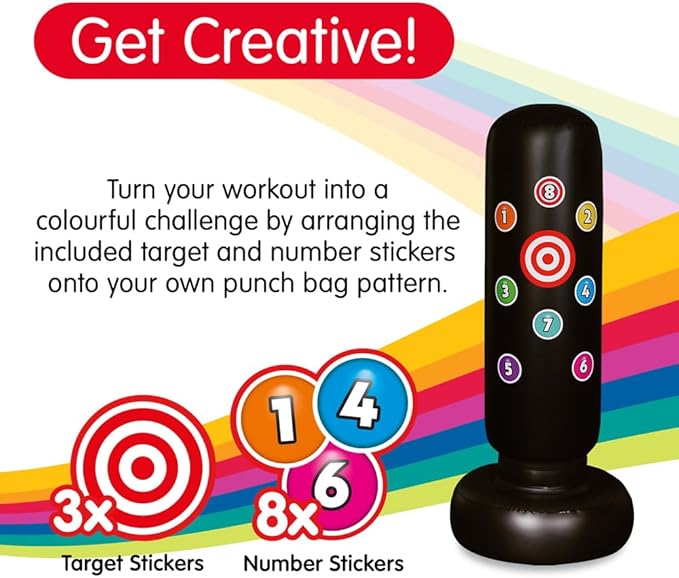 Kids Inflatable Punch Bag - Rainbow Colours Sticker Punching Bag and Kids Toys, a Free Standing Inflatable Punch Bag for Great Gifts and Presents for Active Children
