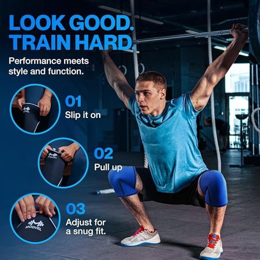 Modvel 7mm Neoprene Knee Sleeves for Men & Women Weightlifting & Powerlifting – Compression Knee Sleeve Support for Squats, Gym, Training – USPA, IPL Approved – Large Blue (Pair)
