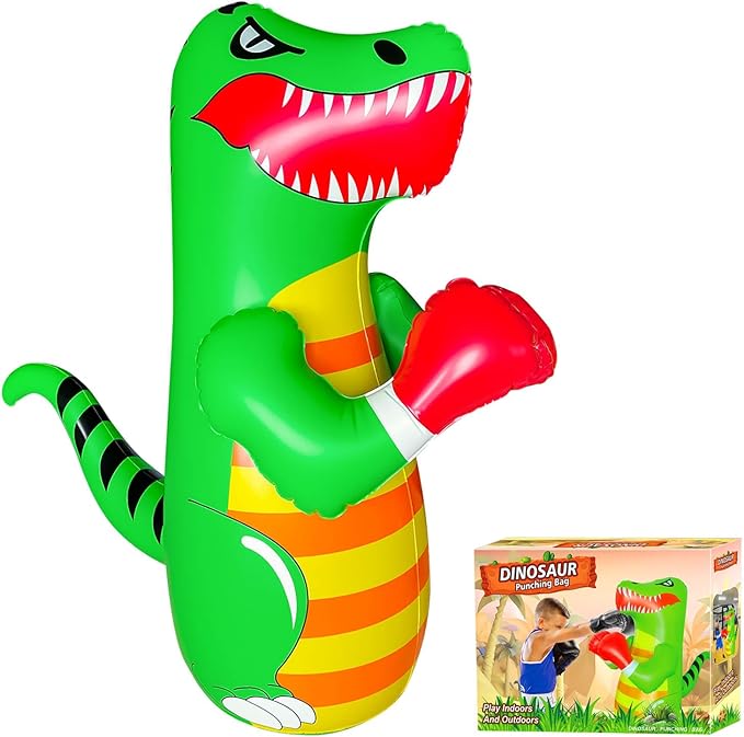 47" Punching Bag for Kids 3-8 Toddler Boxing Bag Inflatable Dinosaur Bopper Birthday Presents for Boys & Girls Sports Toys Outdoor Activities Yard Games