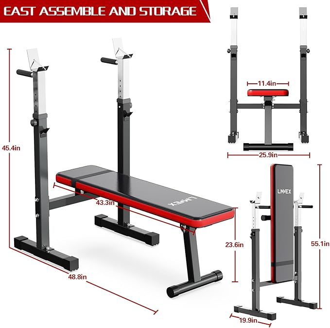 Adjustable Weight Bench Press with Squat Rack Folding