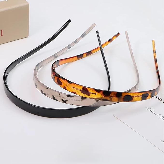 3 Pack Flex No Pressure Headbands for Women - Leopard Pattern Comfortable Plastic Headbands with Teeth - Black, Grey, Brown
