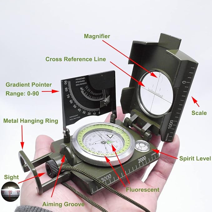 Military Compass with Fatwood Fire Starter for Backpacking