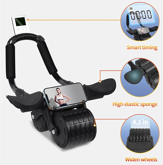 Ab Roller Wheel,with Timer Automatic Rebound Abdominal Wheel,Elbow Support Abs Roller Wheel Core Exercise Equipment