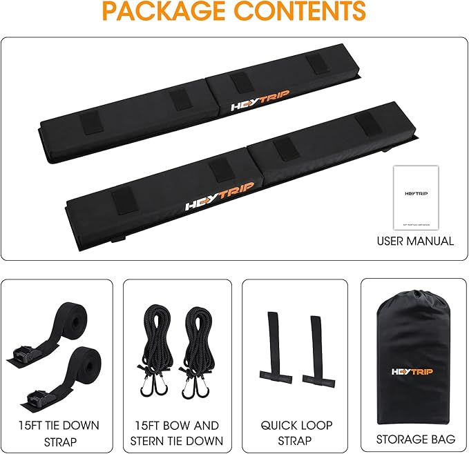 HEYTRIP Roof Rack Pads 30" Aero Crossbar Pads for Kayak/Surfboard/SUP/Canoe with 15FT Tie-Down Straps and Storage Bag