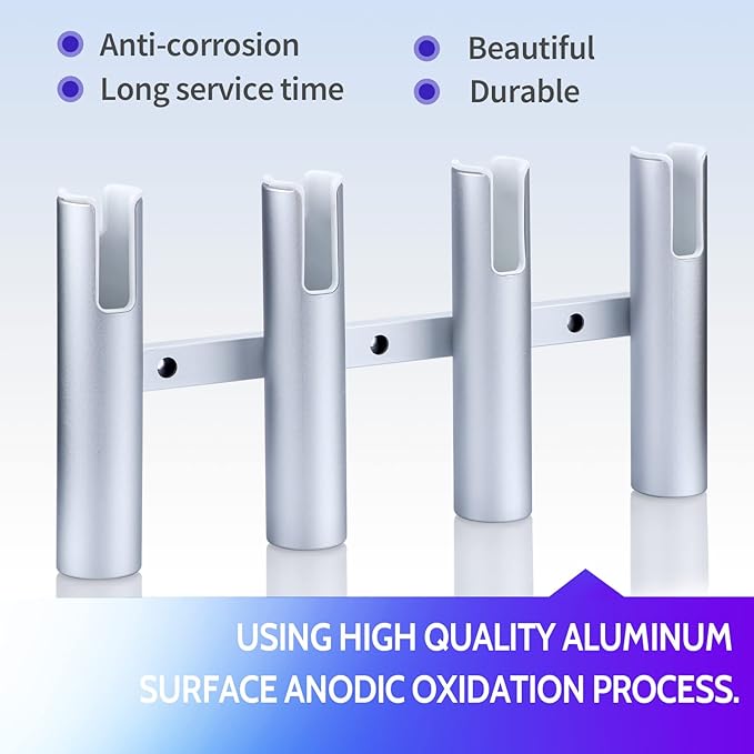 Marinebaby Fishing Rod Holder Aluminum, 3/4 Link Tube, Aluminum 4 Rod Rack, Suit Boats & Yacht