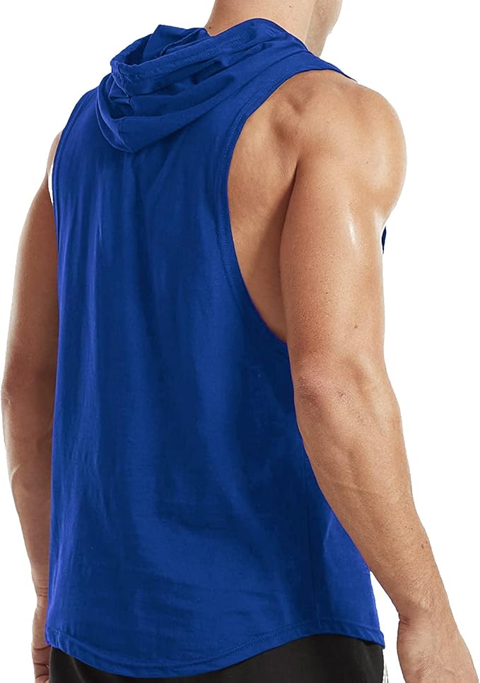 Men's Workout Bodybuilding Hoodies Tshirt Athletic Training Tank Tops Cotton Gym Hooded Top Cut Off Sleeveless Muscle T-Shirt