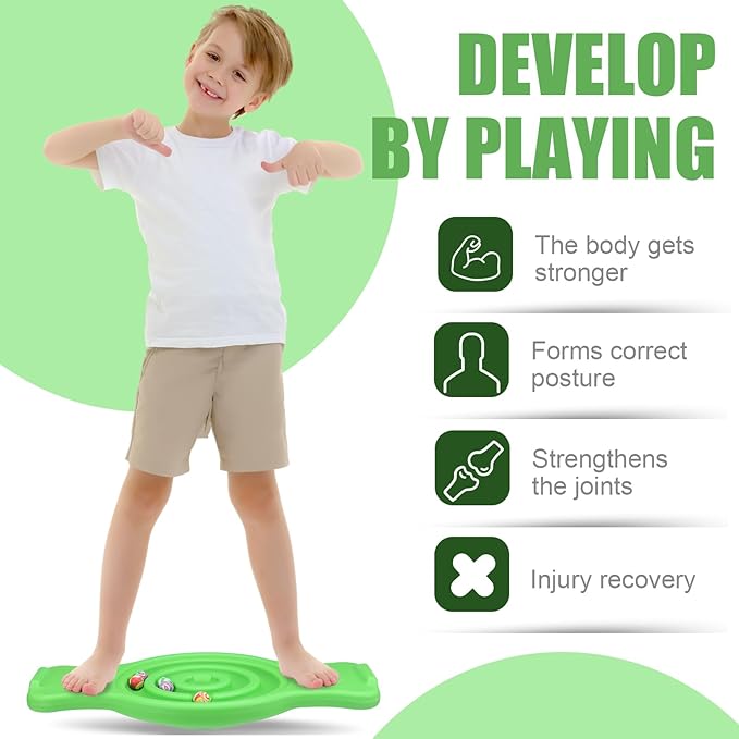 Maze Balance Board for Kids Plastic Wobble Rocker Balance Board with Mini Balls Load 220lb Balance Game with Handles for Toddler Balancing Exercise Equipment Game, 24.5 x 11.8 Inch