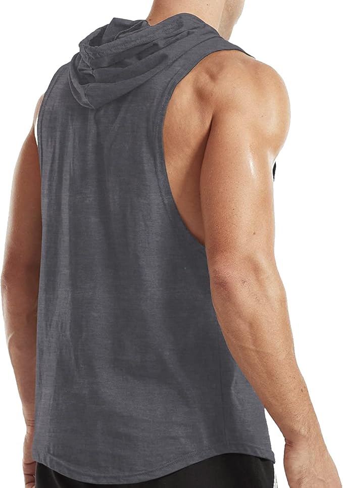 Men's Workout Bodybuilding Hoodies Tshirt Athletic Training Tank Tops Cotton Gym Hooded Top Cut Off Sleeveless Muscle T-Shirt