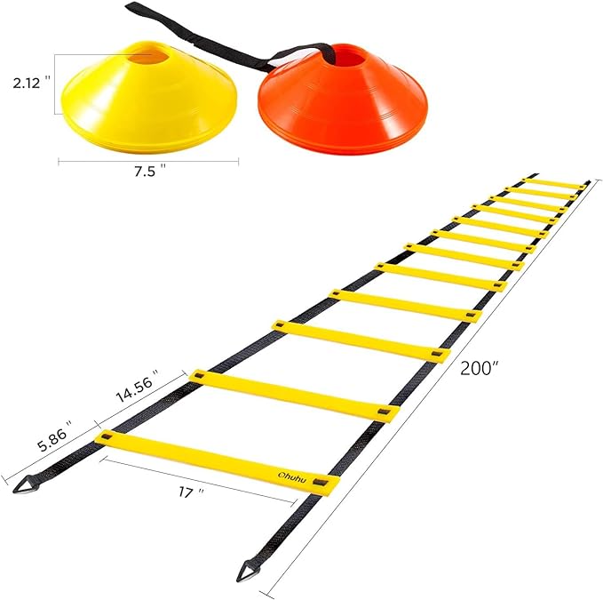 Agility Ladder Speed Training Set: Ohuhu 12 Rung 20ft Soccer 12 Cones, 4 Steel