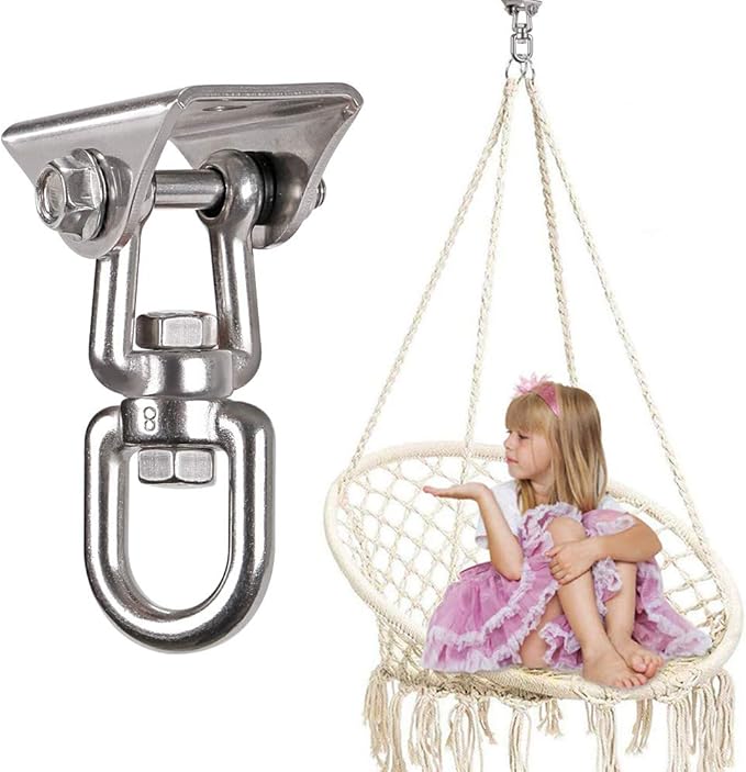 Heavy Duty 360° Swivel Swing Hanger, Stainless Steel Hammock Hook for Ceiling Wooden Porch Swing Hanging kit Playground Gym Rope Boxing Bag Hammock Chair Yoga Mount 1000 lb Capacity