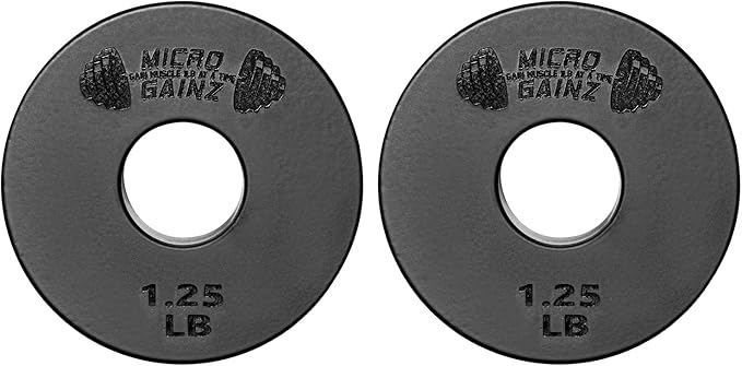 Micro Gainz Standard 1-Inch Center Hole Weight Plates, Set of 2 Black Fractional Plates Choose Set (.25LB-1.25LB), Designed for Standard 1-inch Barbells & Dumbbells, Made In USA