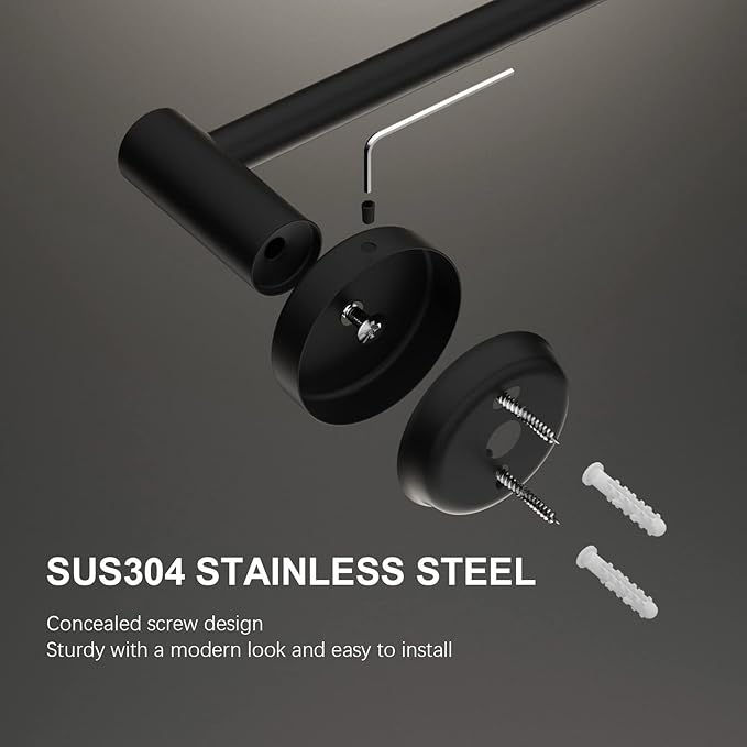 Adjustable Matte Black Bath Towel Bars 16 to 27.6 Inch, 304 Stainless