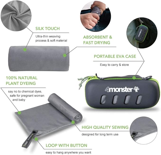 4Monster Camping Towel Super Absorbent-Quick Dry Microfiber Towel