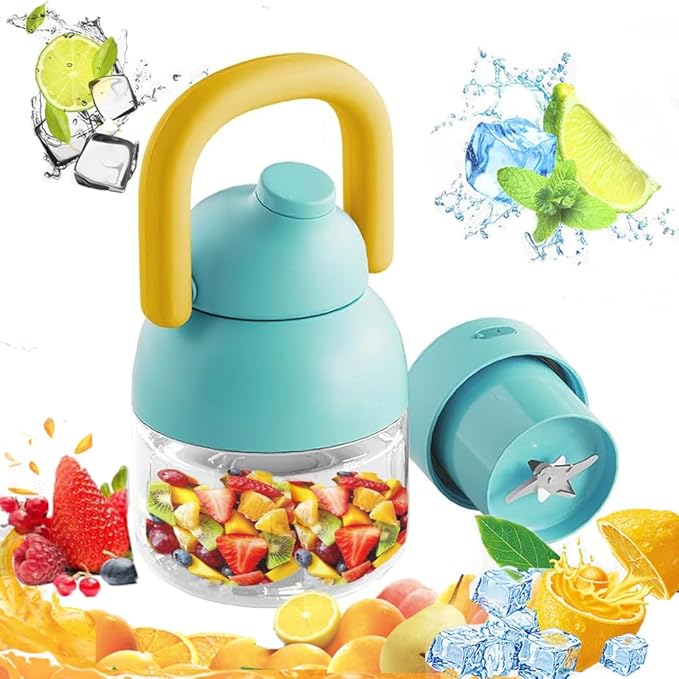 41oz,Portable Blender for Shakes and Smoothies, Leak-proof Water Bottle with Removable Straw, Handle, Lid and Shoulder Strap, BPA-free, Type-C Rechargeable, Cordless Portable Juicer,Blue