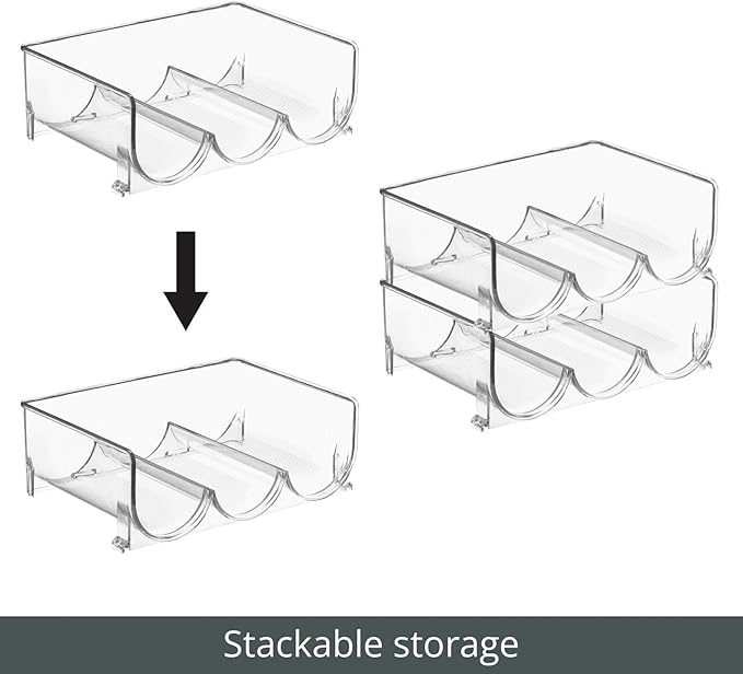 mDesign Plastic Free-Standing Stackable 3 Bottle Storage Holder Rack - Water, Wine, and Drink Organizer Shelf for Kitchen Countertop, Cabinet, Pantry, Fridge, Freezer, 4 Pack - Clear
