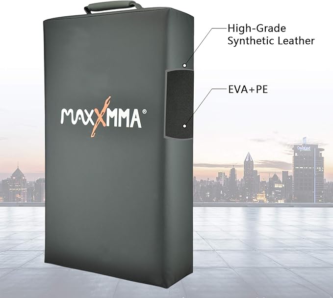 MaxxMMA Kick Shield, Boxing Punching Pad Kickboxing Muay Thai Training Foot Target Strike Body Shield, Great for MMA, TKD, Krav MAGA, Martial Arts, Karate Workout (Black)